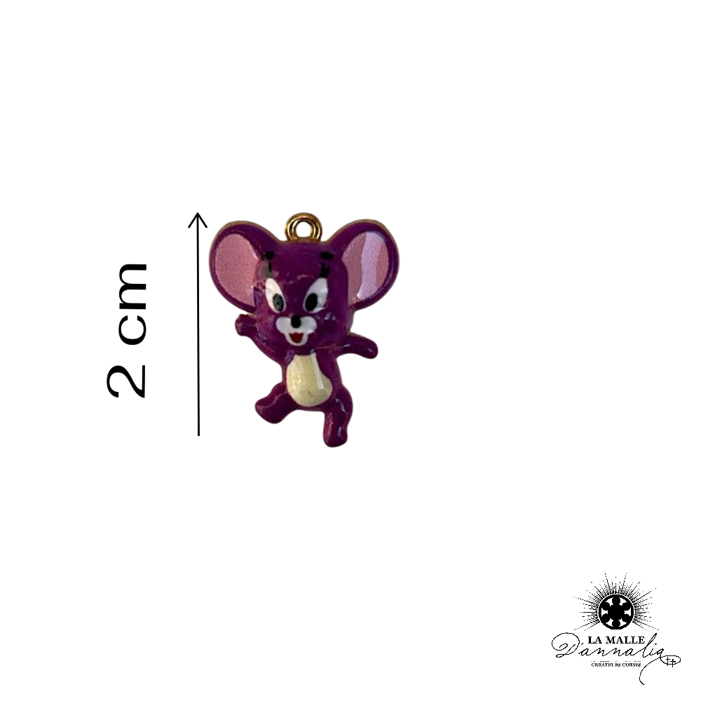 charm souris violette et rose émail 2cm bijou poétique acier inoxydable La Malle d'Annalia