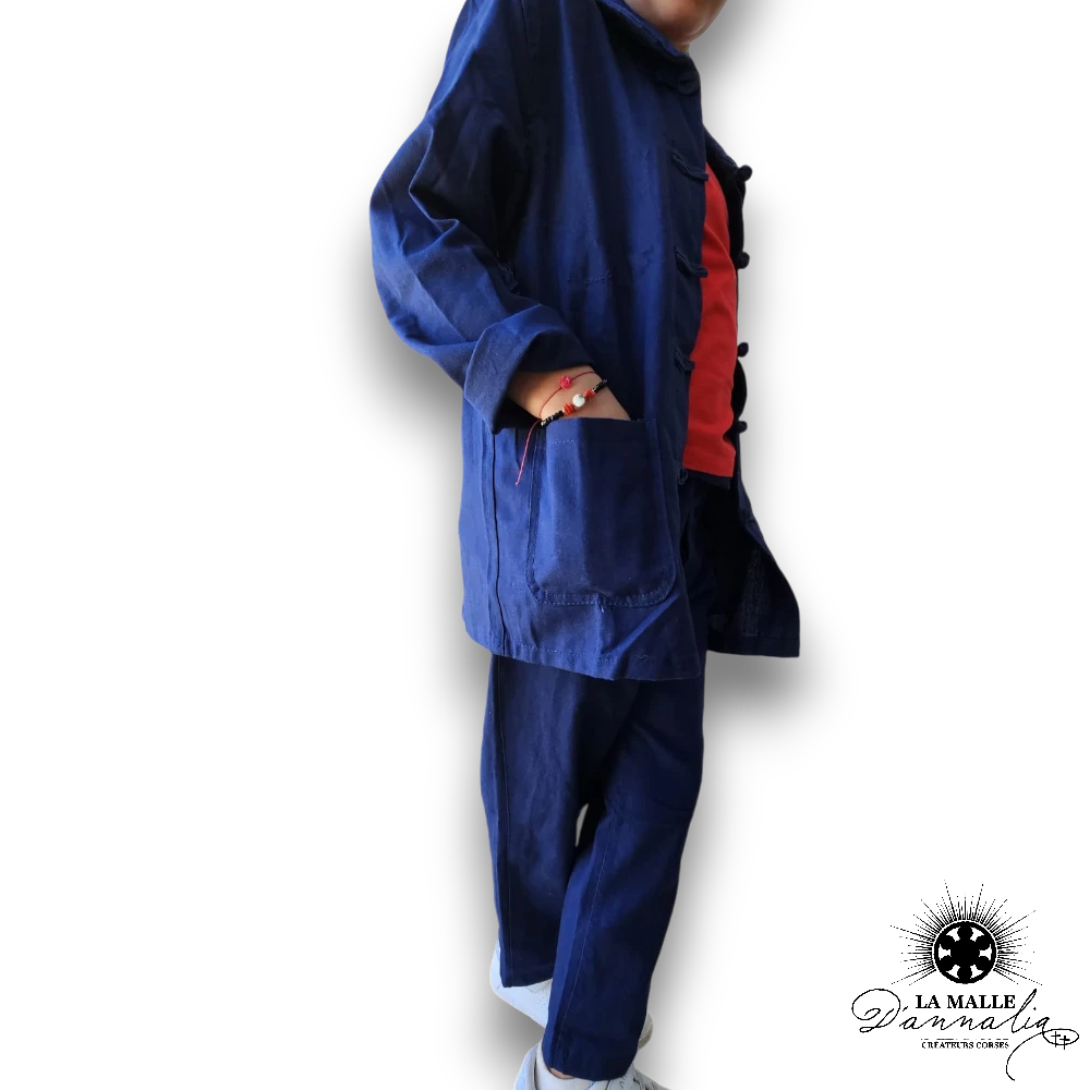 bleu de chine enfant veste pantalon lamalledannalia
