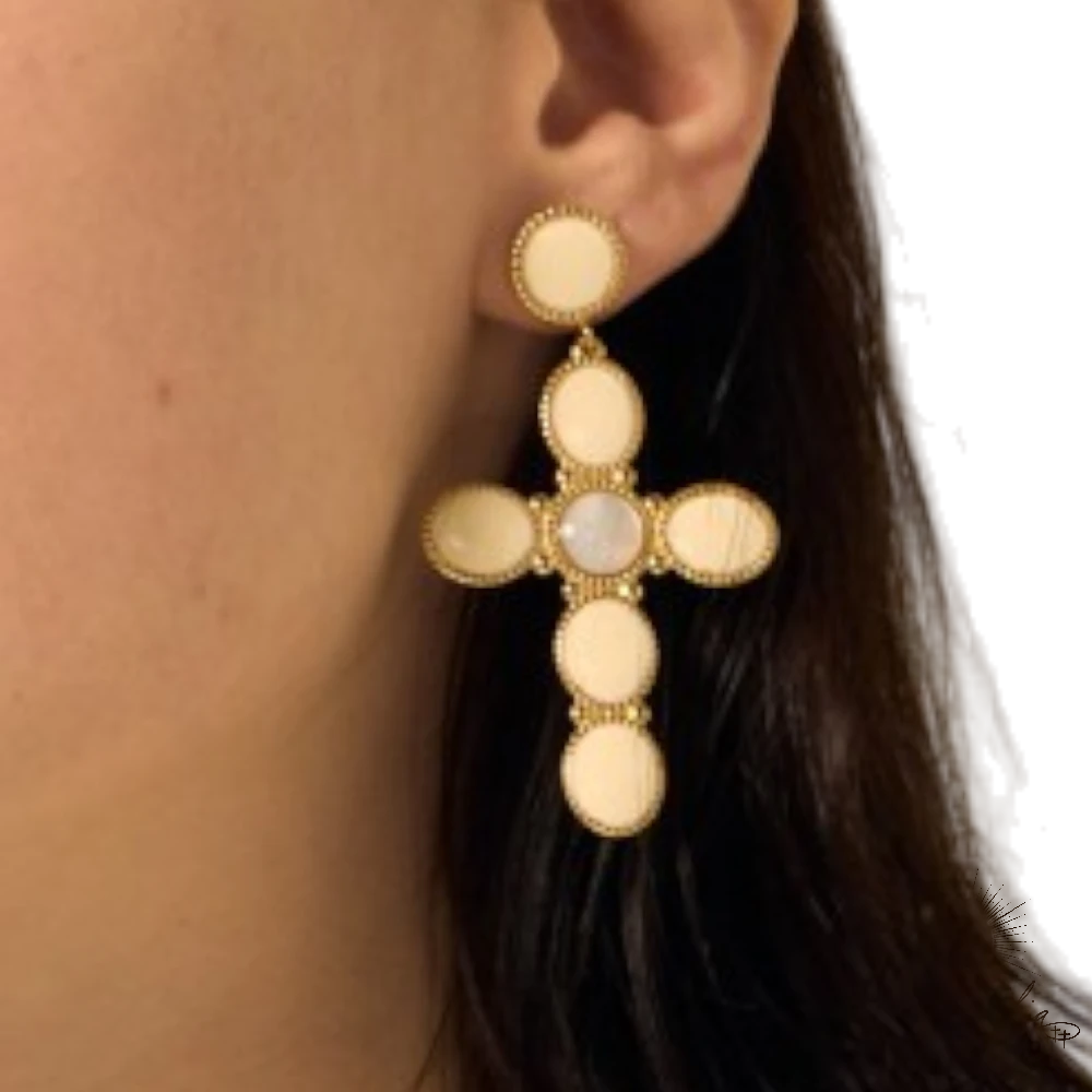 Boucle d'oreille croix acier inoxydable pierre