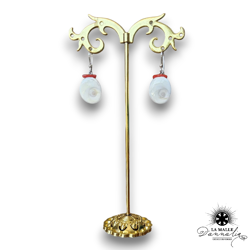 boucle oreille oeil sainte lucie corail rouge argent lamalledannalia