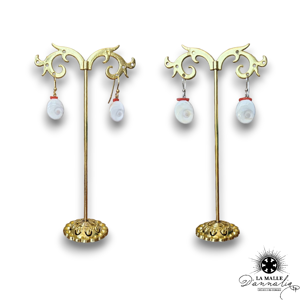 boucle oreille oeil sainte lucie corail rouge plaque or argent lamalledannalia