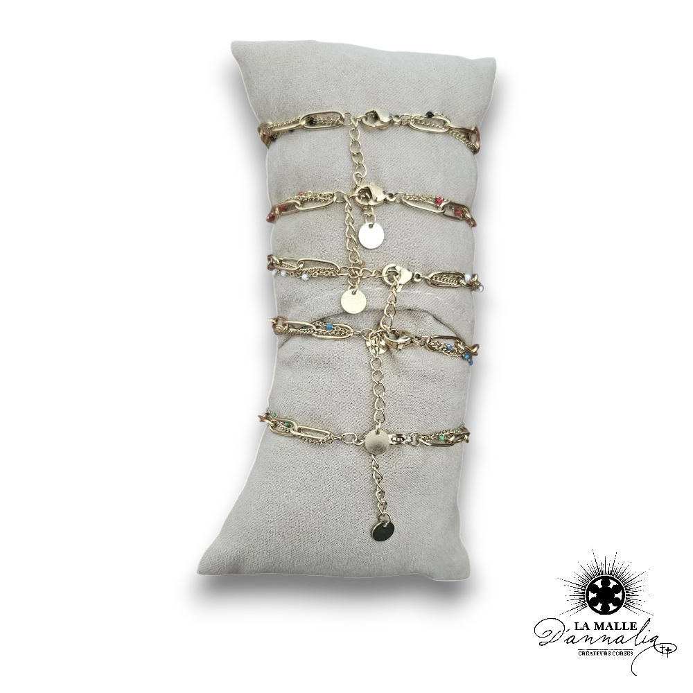 bracelet 3 rang fermoir acier inoxydable vert lamalledannalia