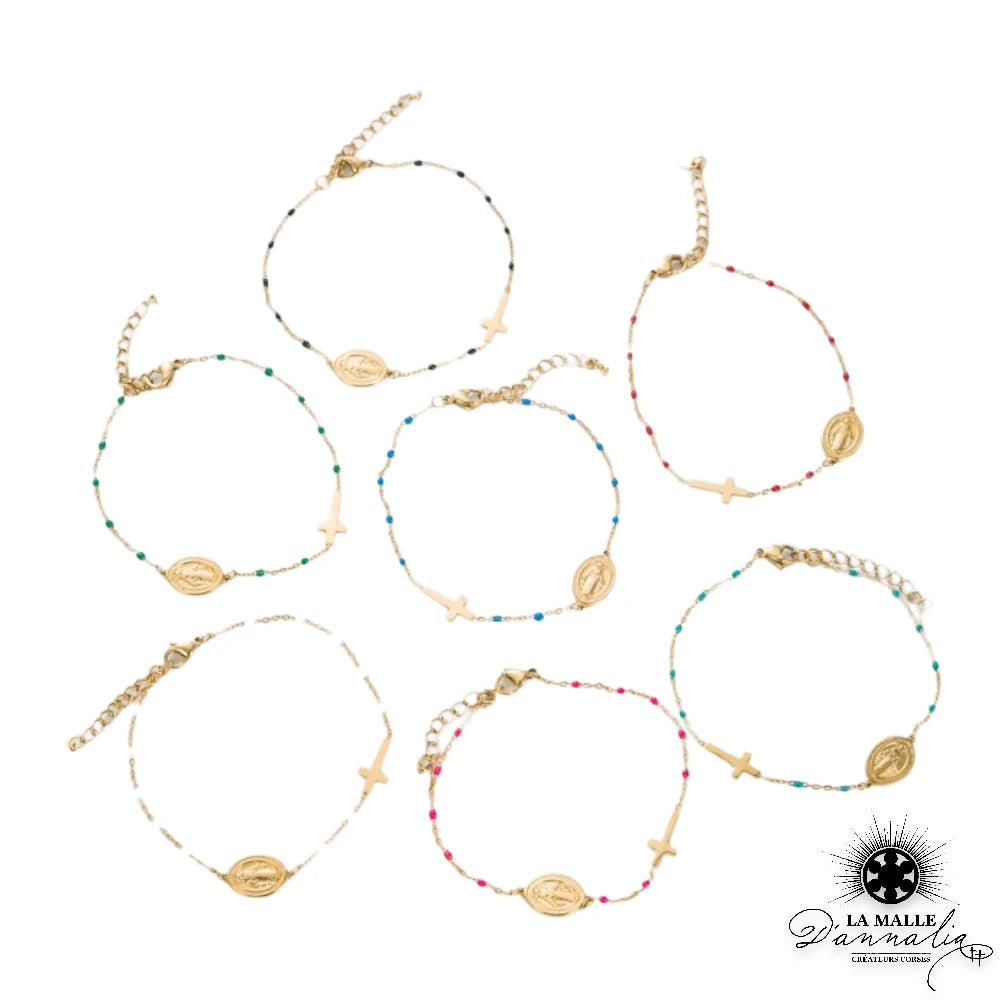 Bracelet Croix + Vierge multicolore en acier inoxydable