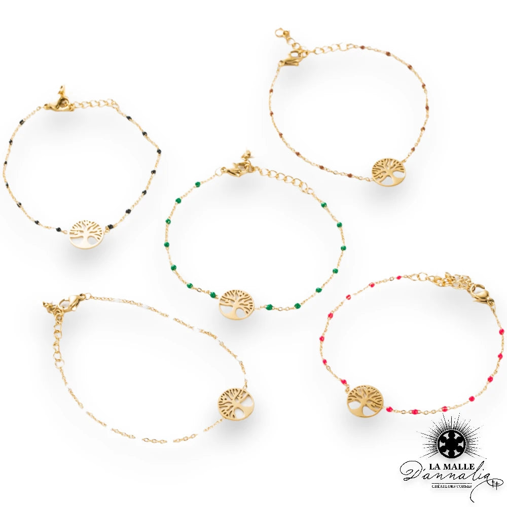 bracelet acier inoxydable raisine fin arbre de vie lamalledannalia