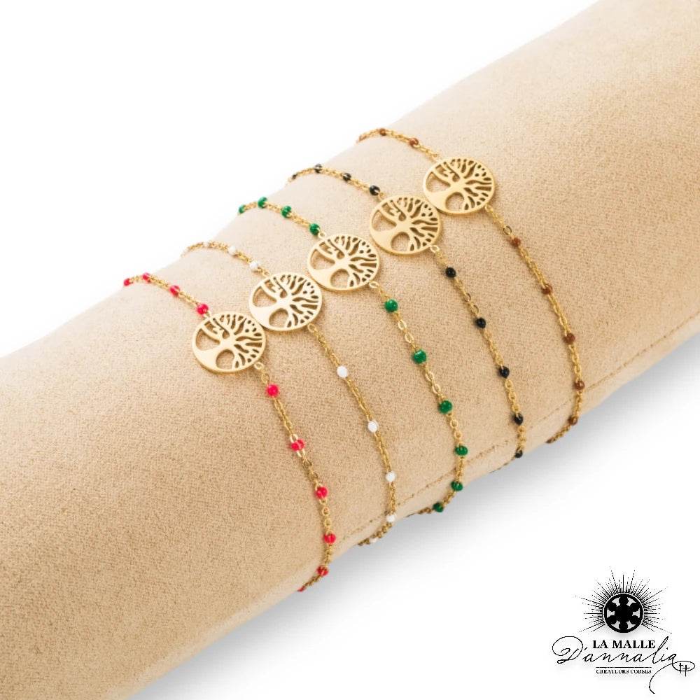 bracelet acier inoxydable raisine fin arbre de vie lamalledannalia