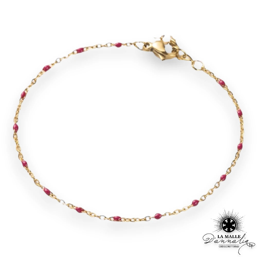 bracelet acier inoxydable raisine fin fushia lamalledannalia