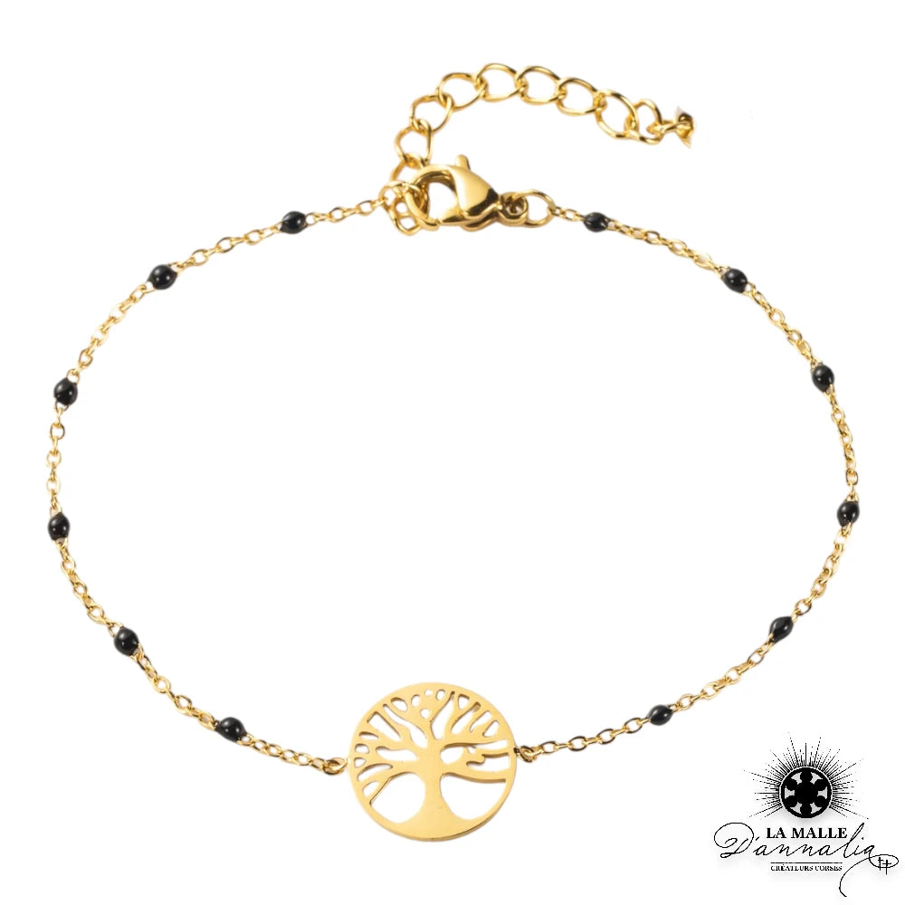 bracelet acier inoxydable raisine noir arbre de vie lamalledannalia