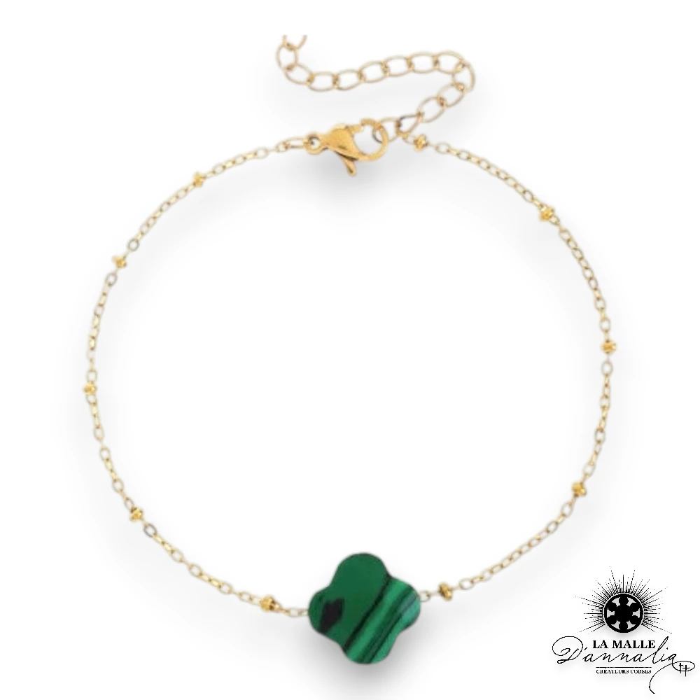 bracelet acier inoxydable trefle malachite lamalledannalia