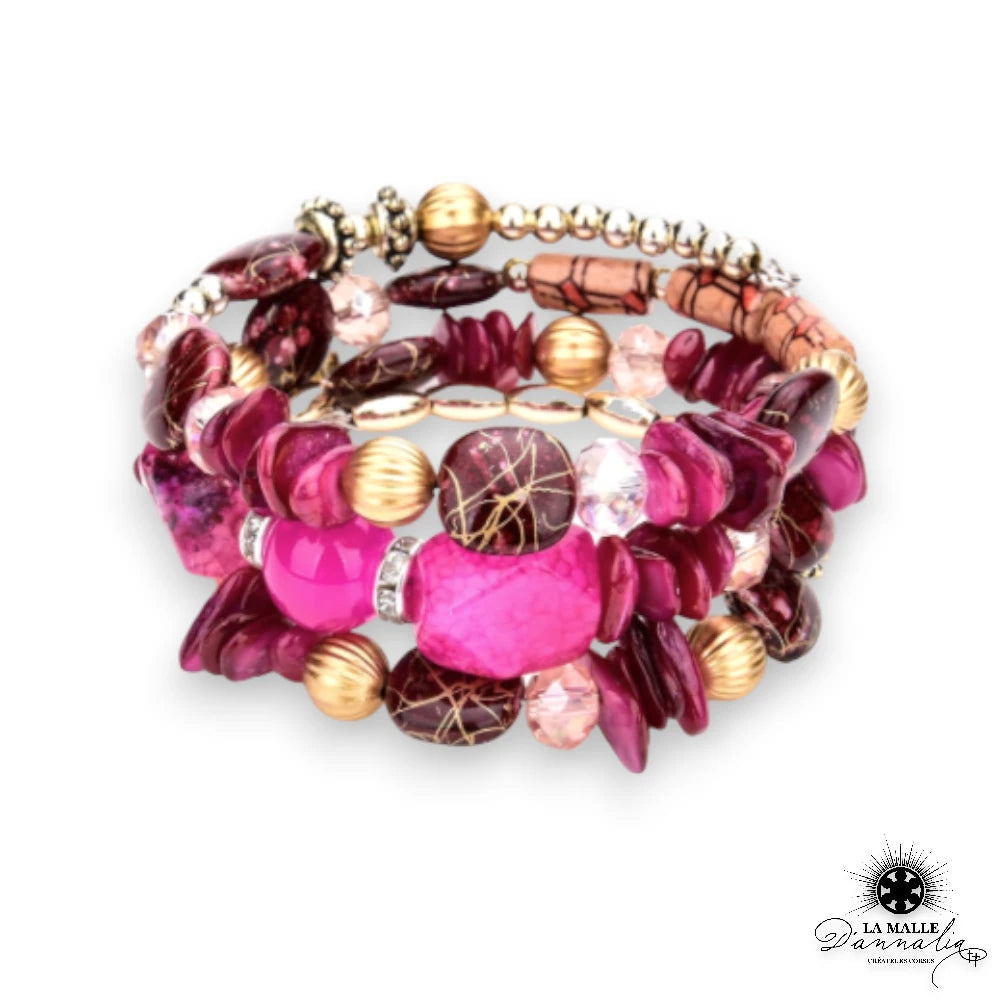 bracelet boheme cristal fushia lamalledannalia
