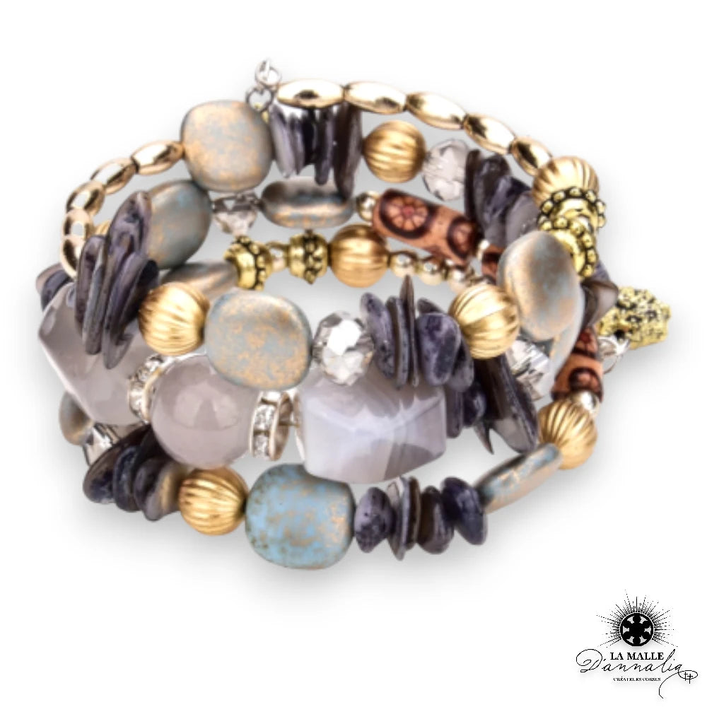 bracelet boheme cristal gris noir dore lamalledannalia