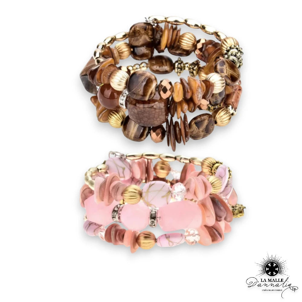 bracelet boheme cristal rose marron lamalledannalia