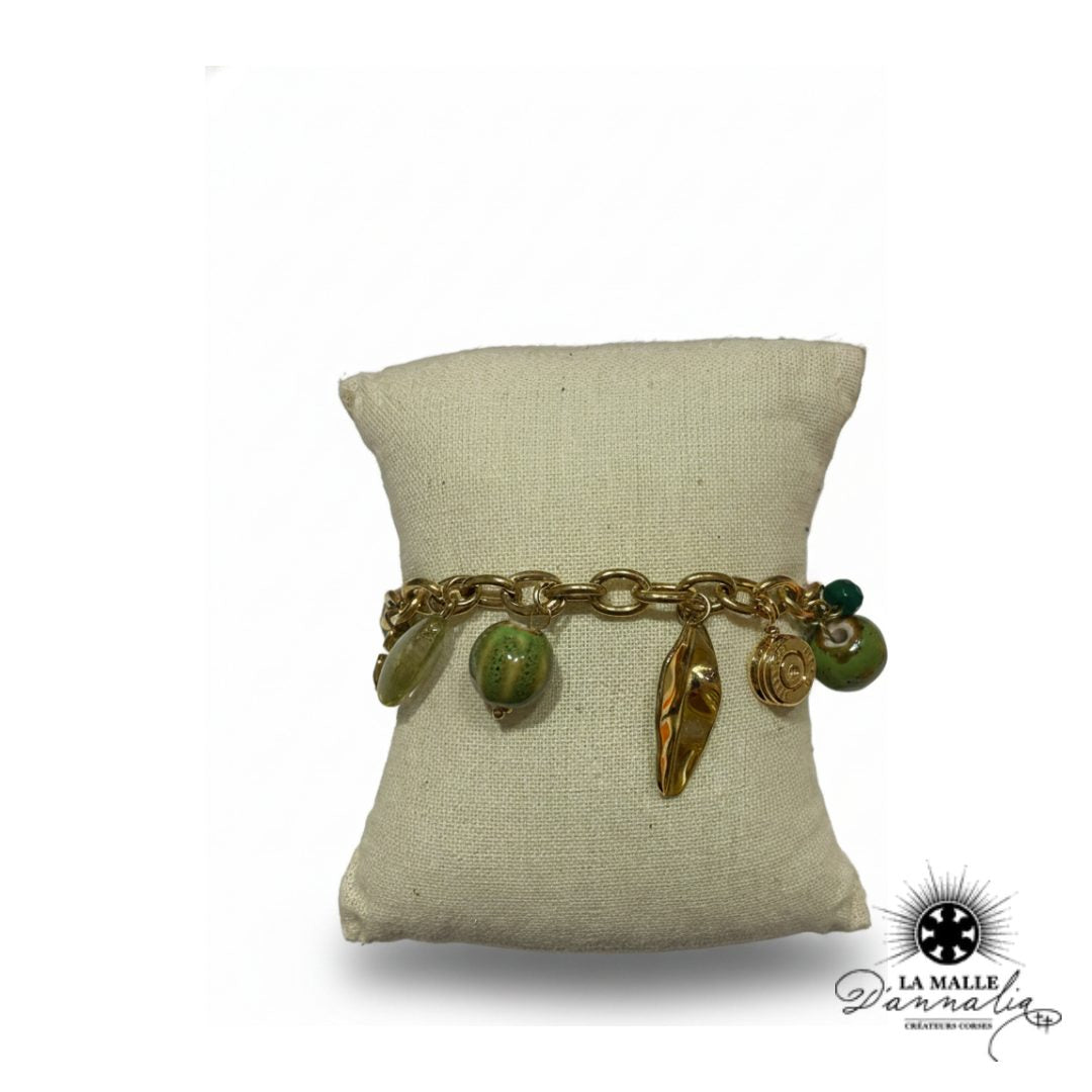 Bracelet Douille Vert Breloque Nature — Bijou Végétal Fait Main Corse