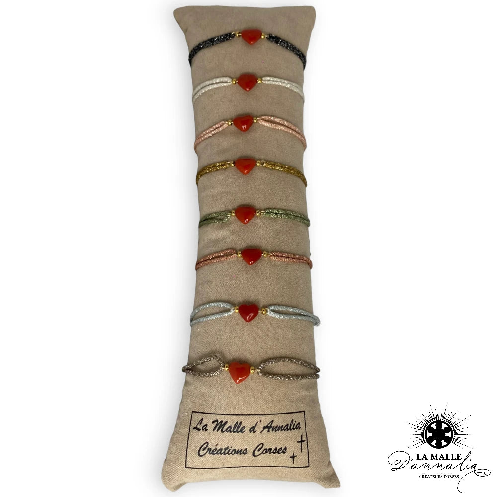 bracelet corail coeur cordon paillete creation createur corse lamalledannalia