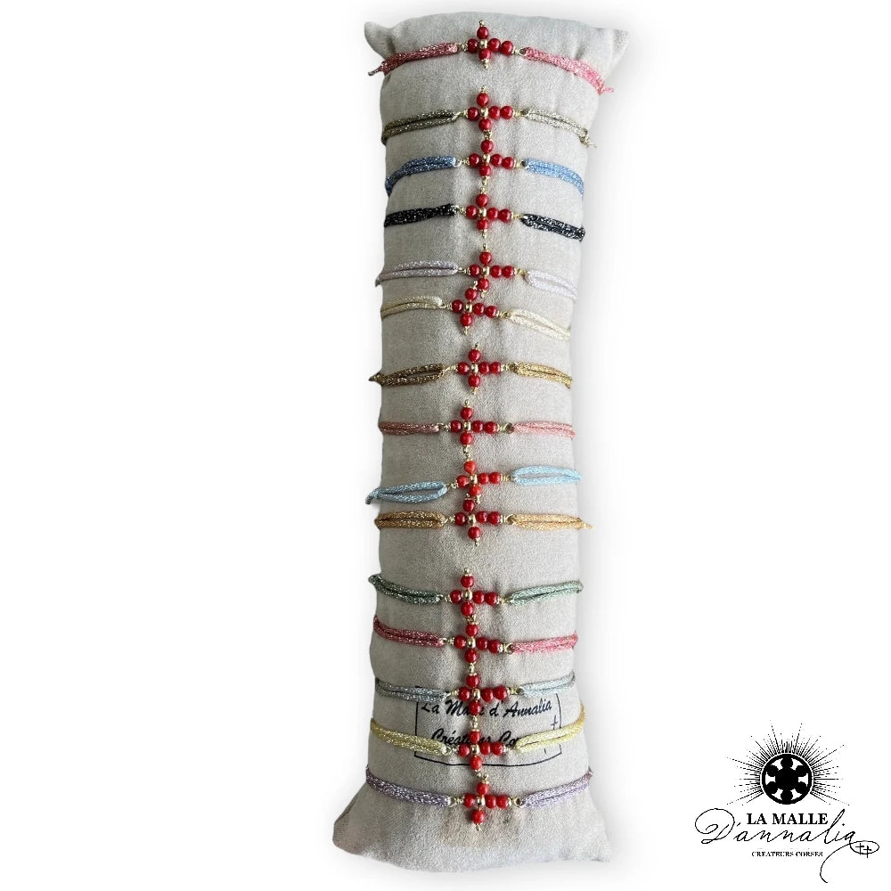bracelet corail croix cordon lurex lamalledannalia
