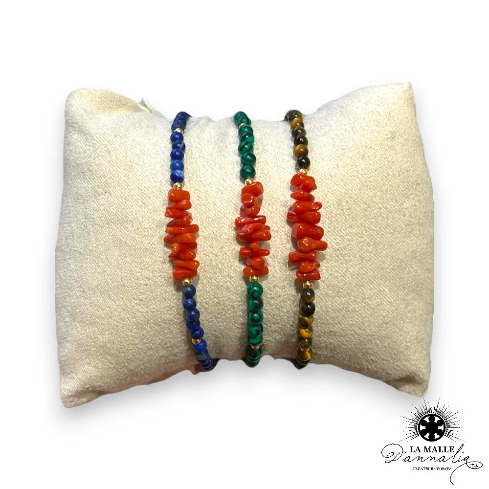 bracelet corail oeil du tigre malachite lamalledannalia