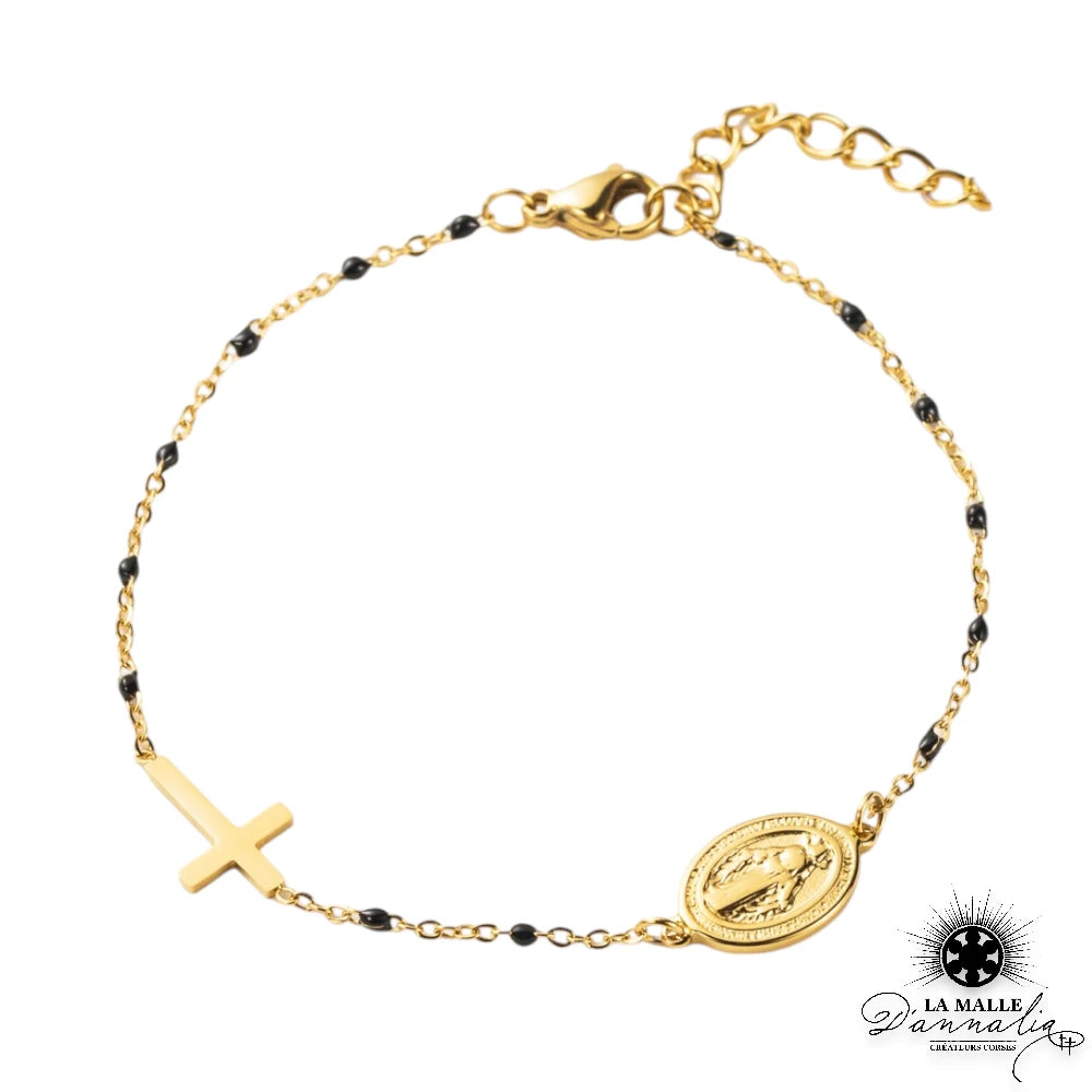Bracelet Croix + Vierge multicolore en acier inoxydable