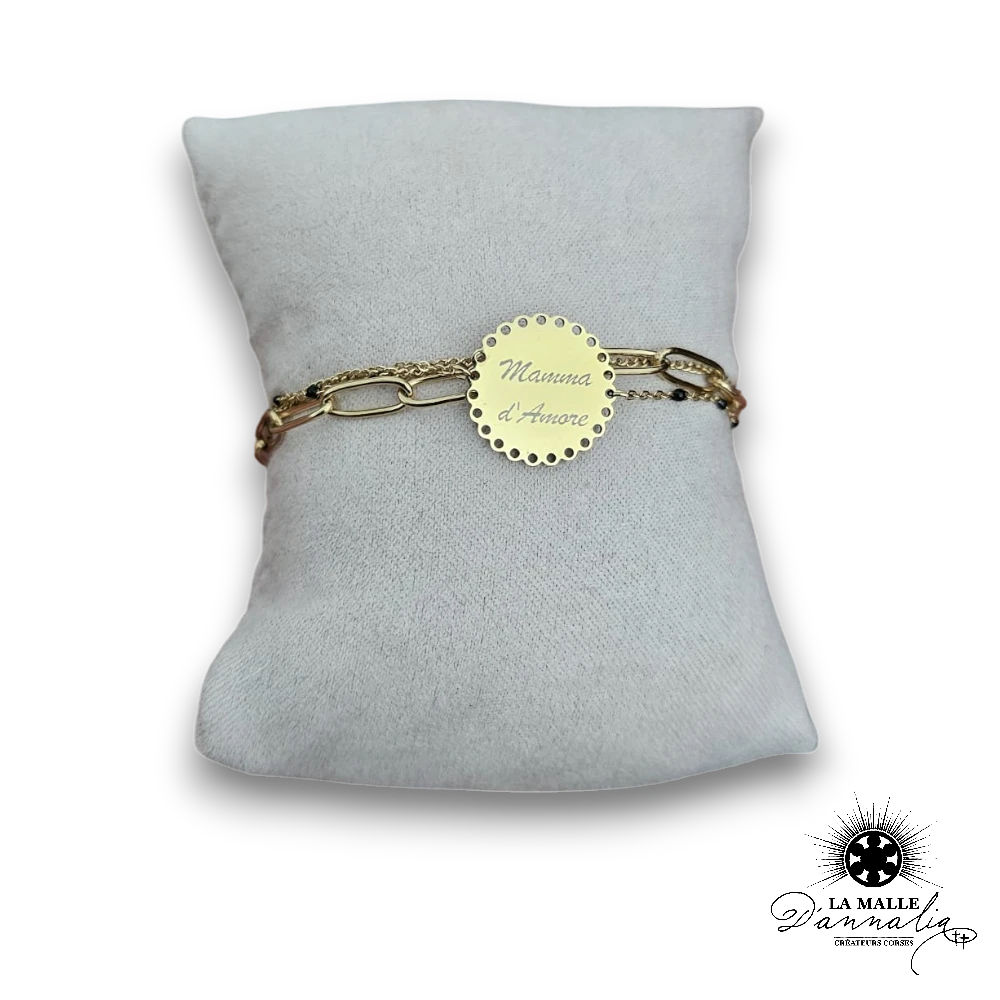 bracelet mamma amore noir acier inoxydable lamalledannalia