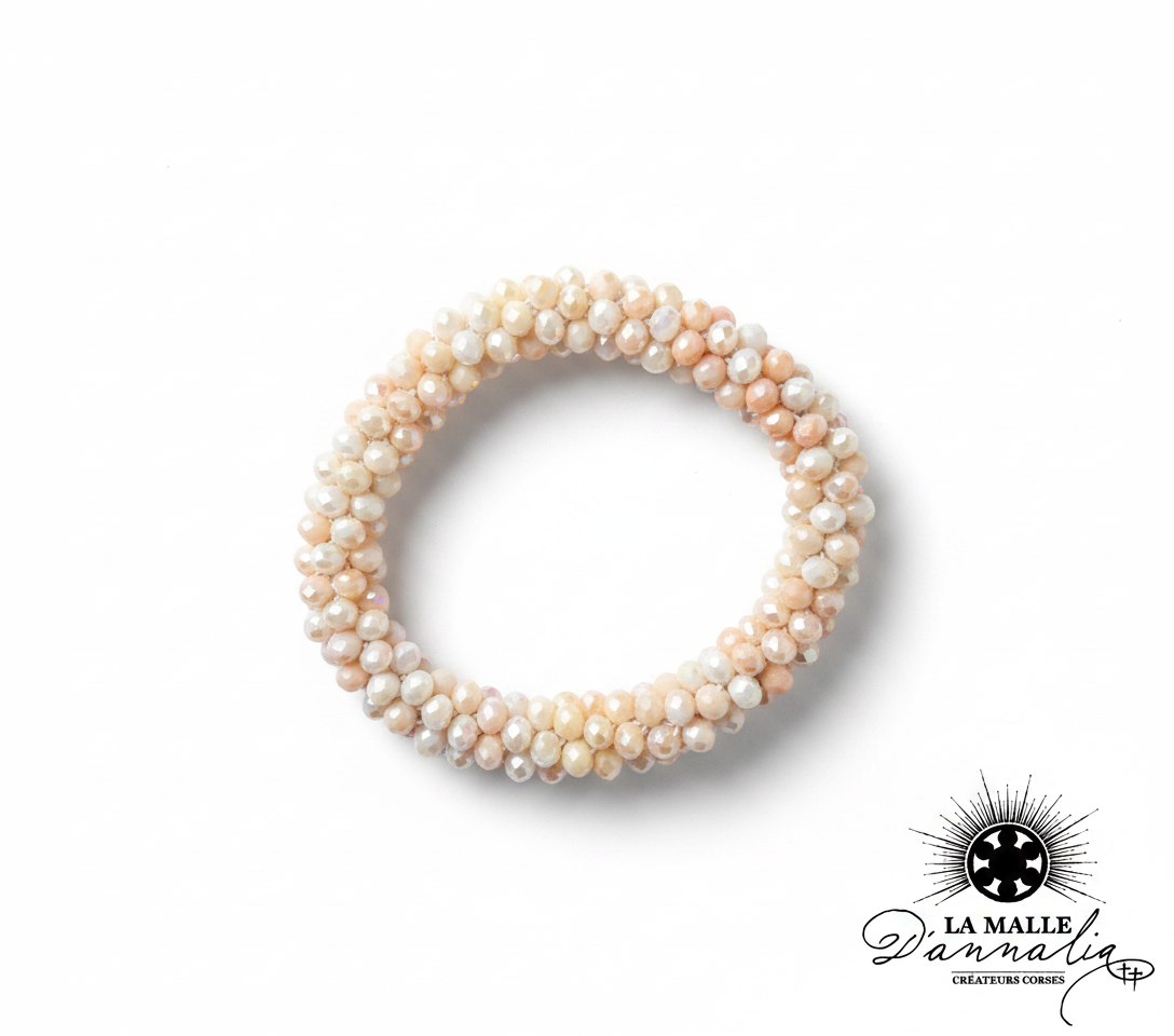 Bracelet en perles torsadées pèche et beige brillant lamalledannalia