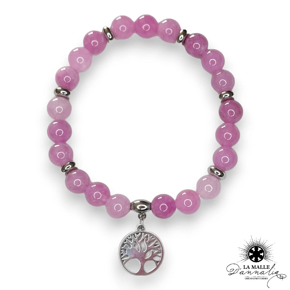 bracelet pierre naturelle quartz rose arbre de vie lamalledannalia