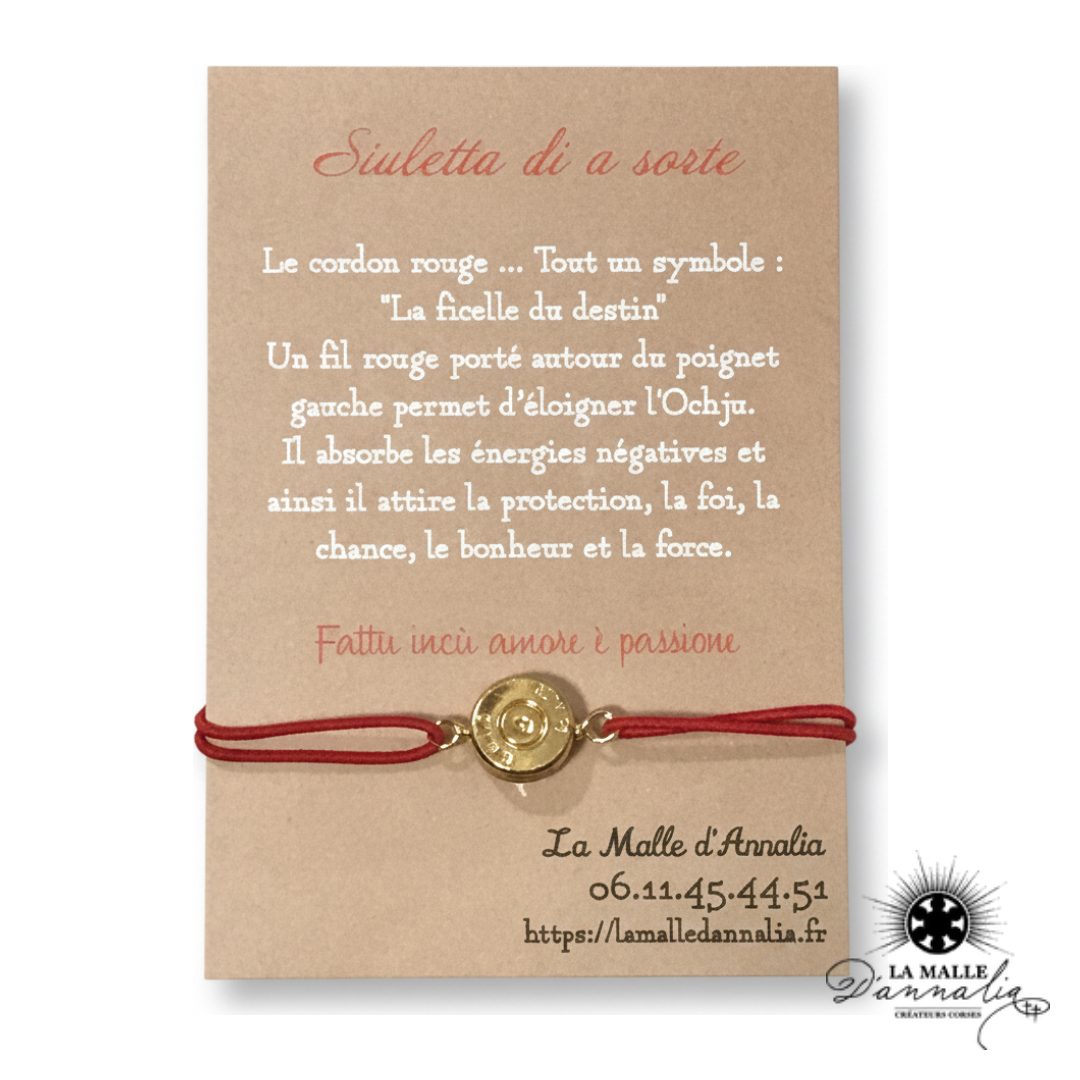 Bracelet Fil Rouge & Douille 45 Auto Plaquée — Artisanat Corse Fait Main Bastia