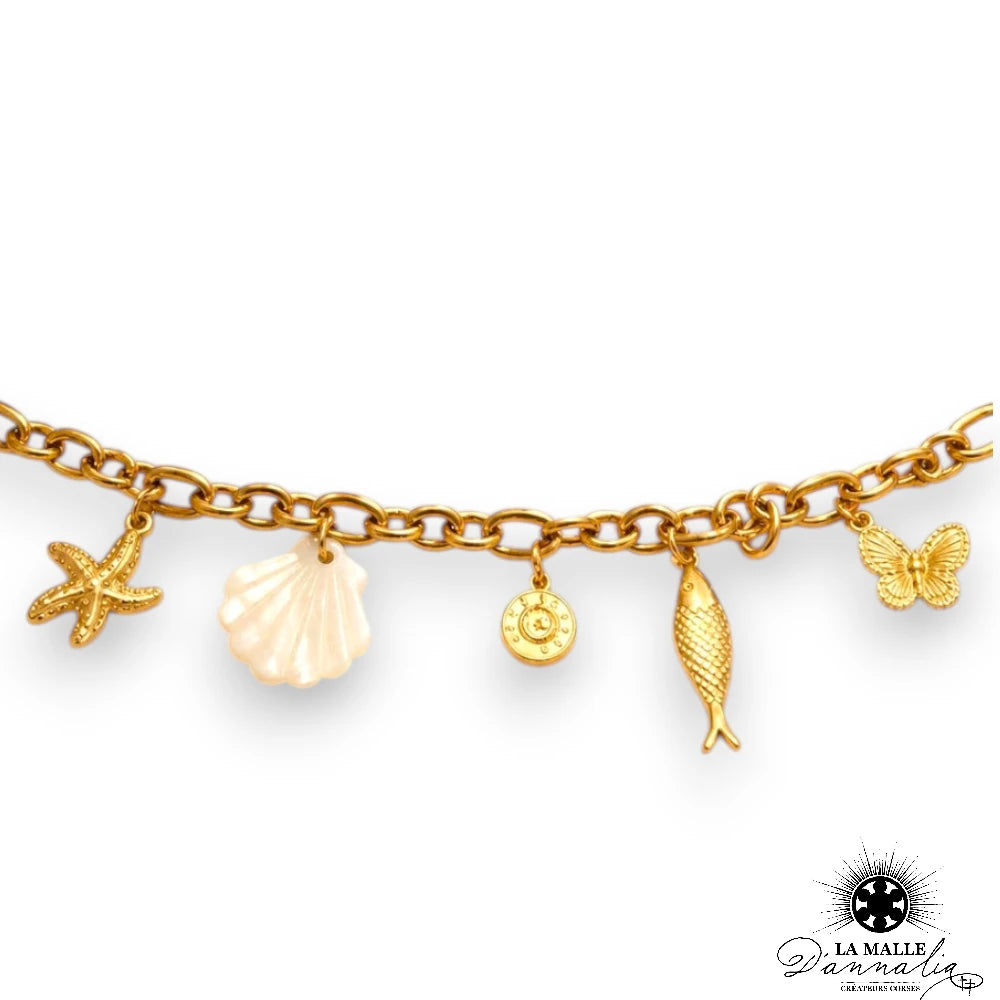 Bracelet Douille Blanc Breloque Marine — Bijou Mer Fait Main Corse