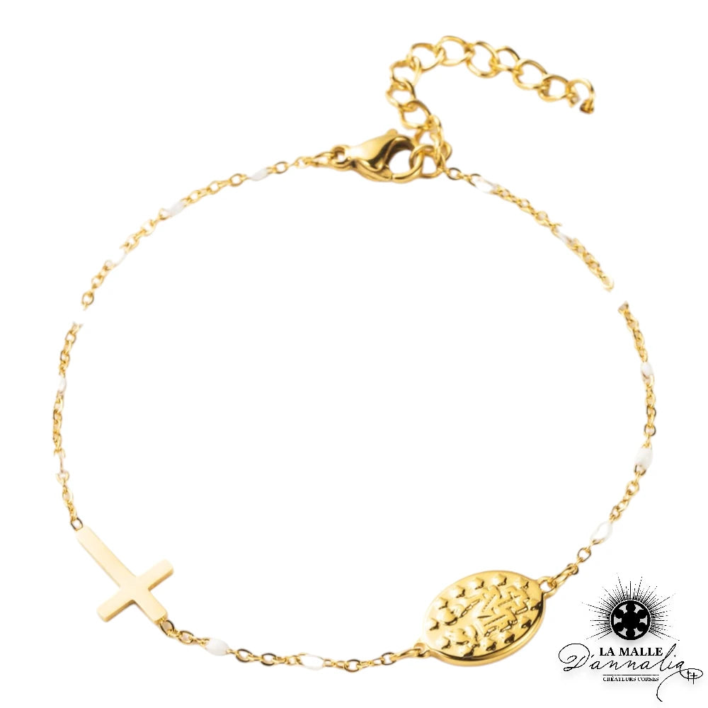 Bracelet Croix + Vierge multicolore en acier inoxydable