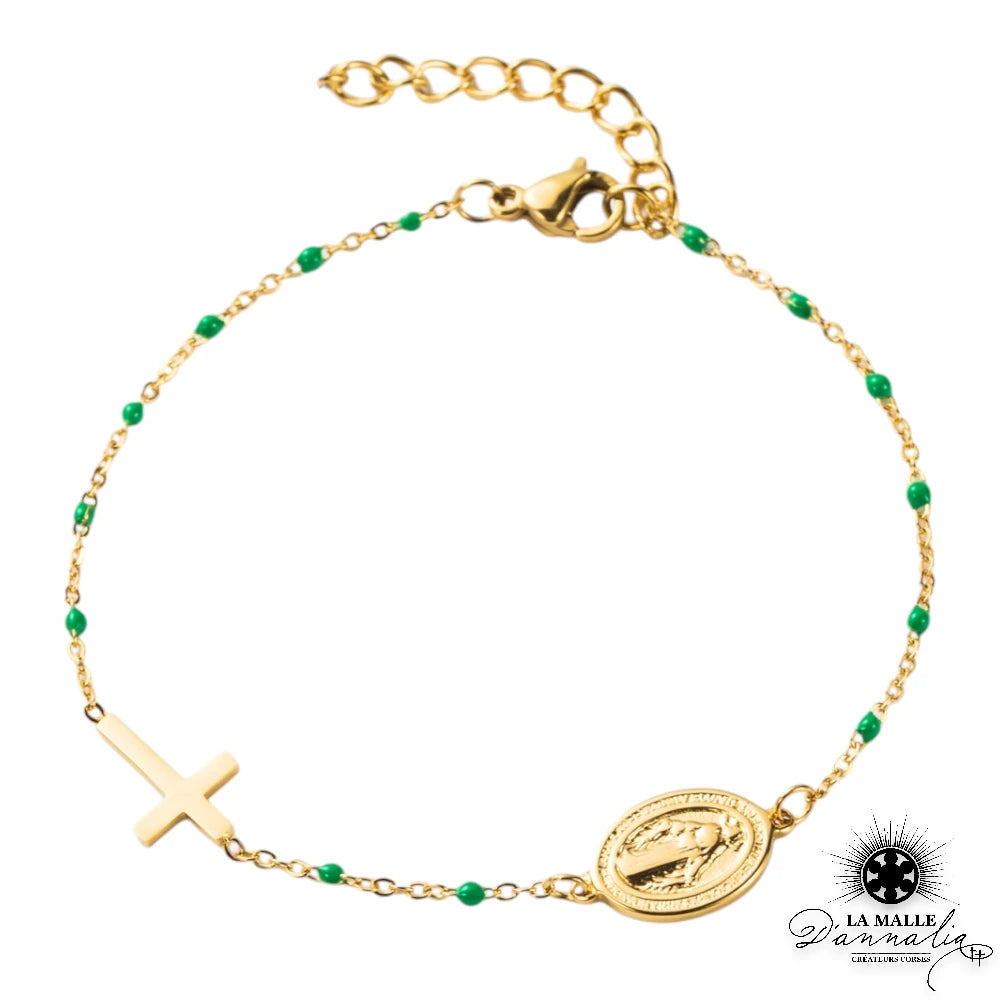 Bracelet Croix + Vierge multicolore en acier inoxydable