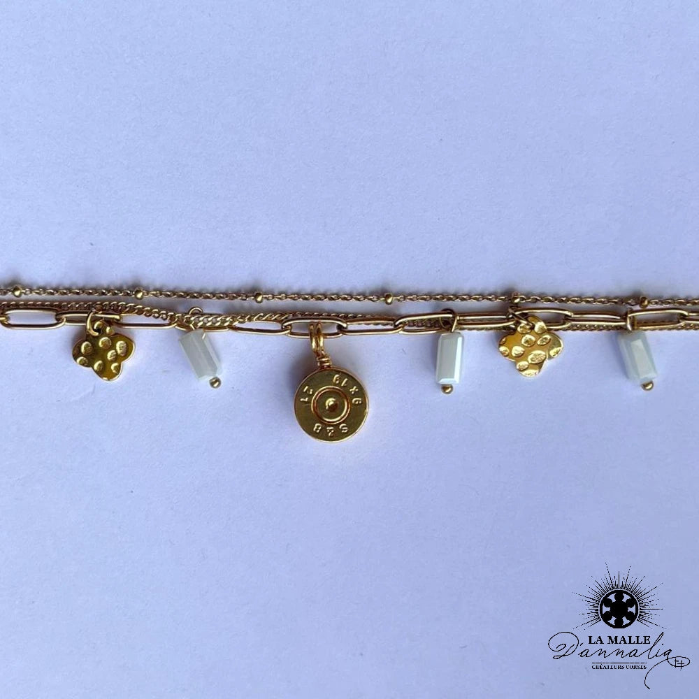 braceletacier-lamalledannalia-bijou-bracelet-douille-dore-pierre-dore-pampilles-colore-trefle