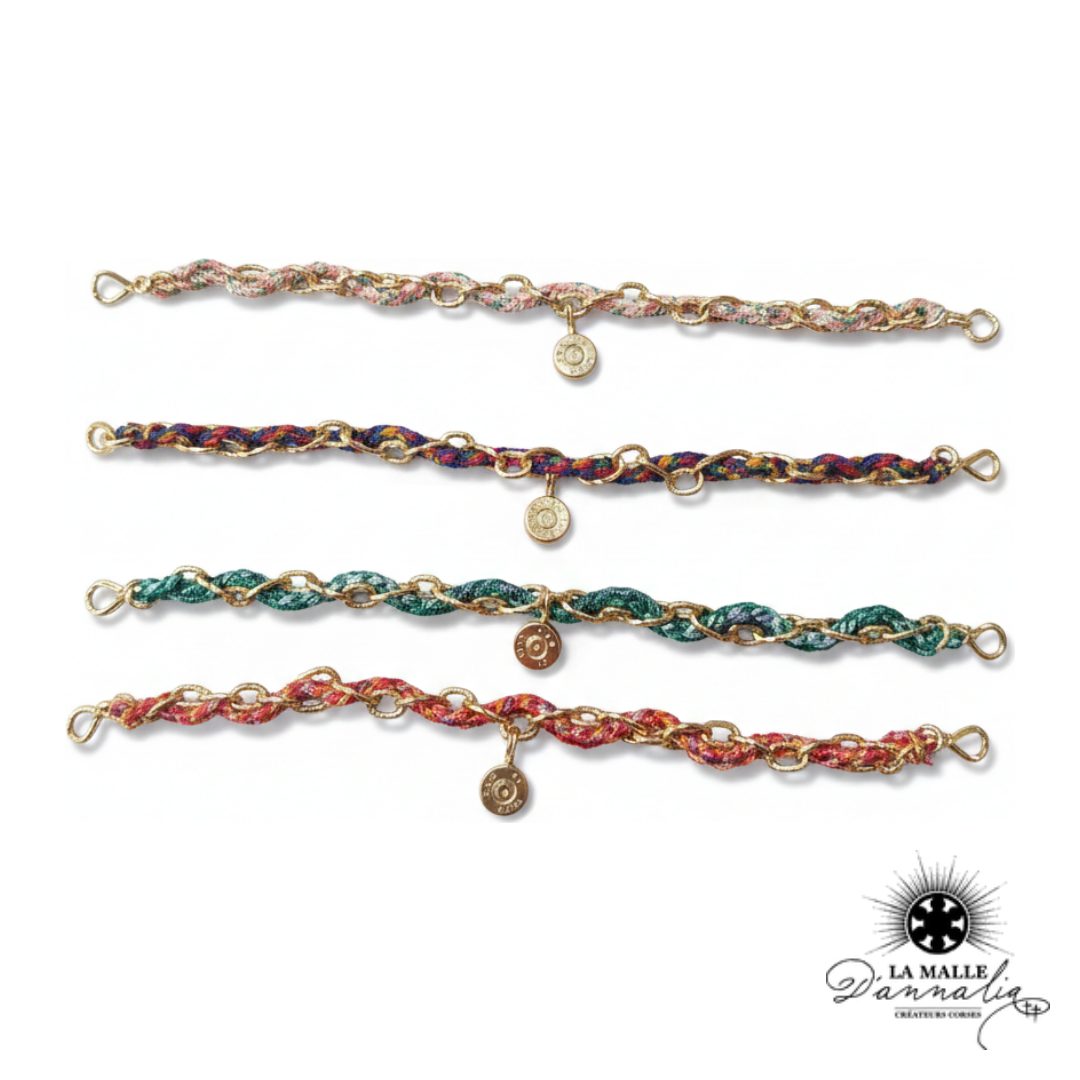 Bracelet Chaîne Dorée & Fil Tressé Multicolore — Pendentifs Douilles