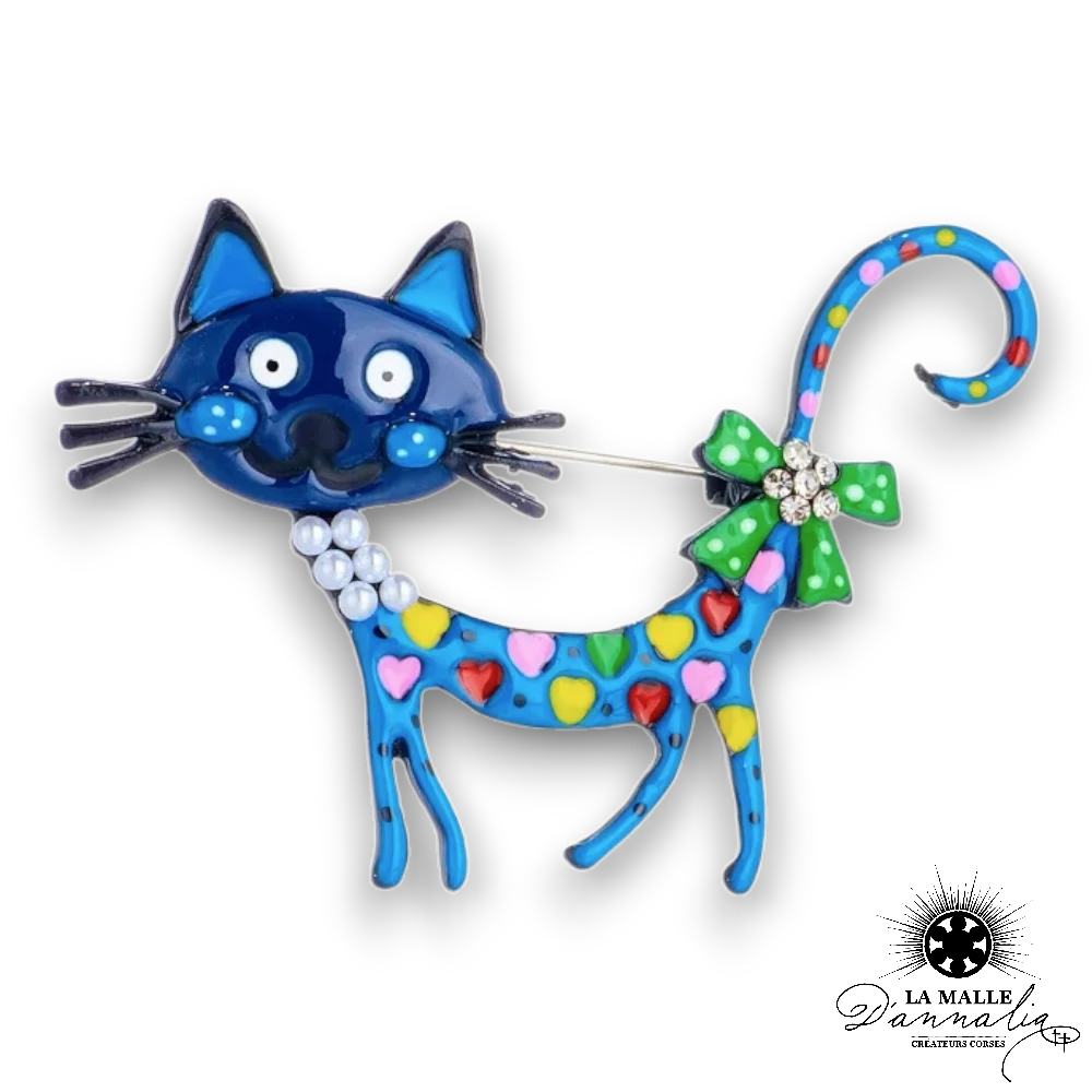 broche bijou chat bleu lamalledannalia