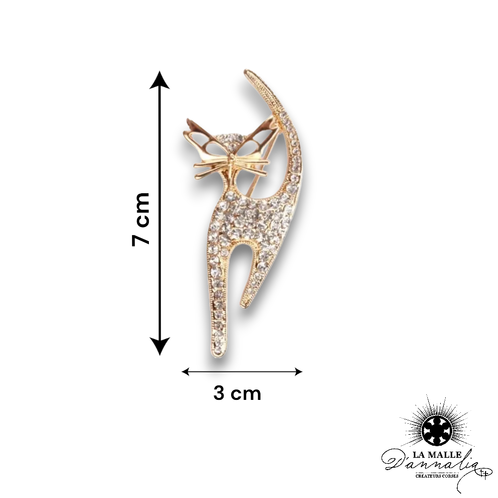 broche bijou chat strass dore fin lamalledannalia