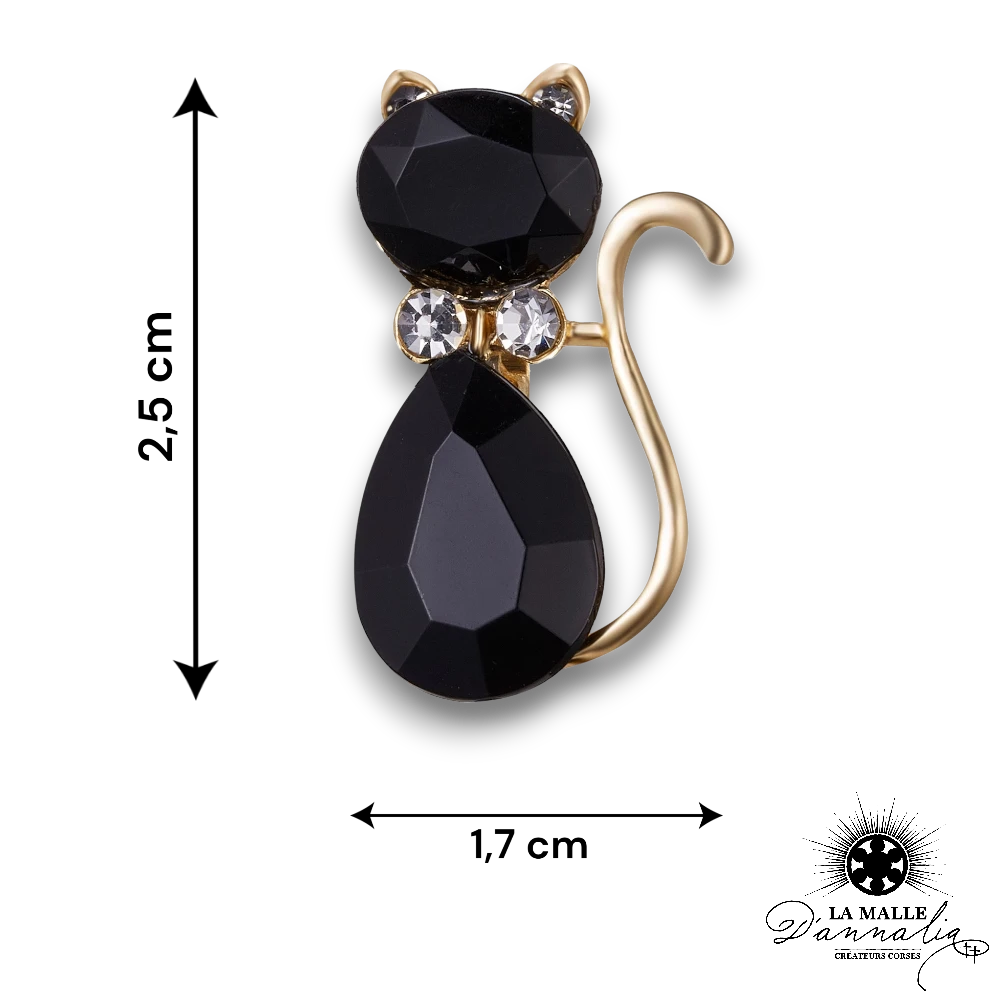 broche chat noir dore strass lamalledannalia