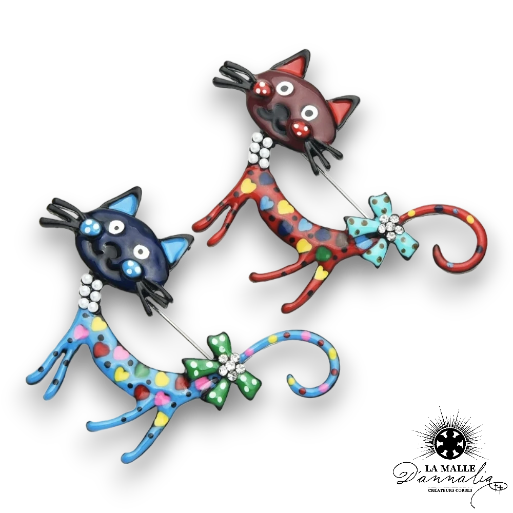 broche bijou chat bleu rouge lamalledannalia