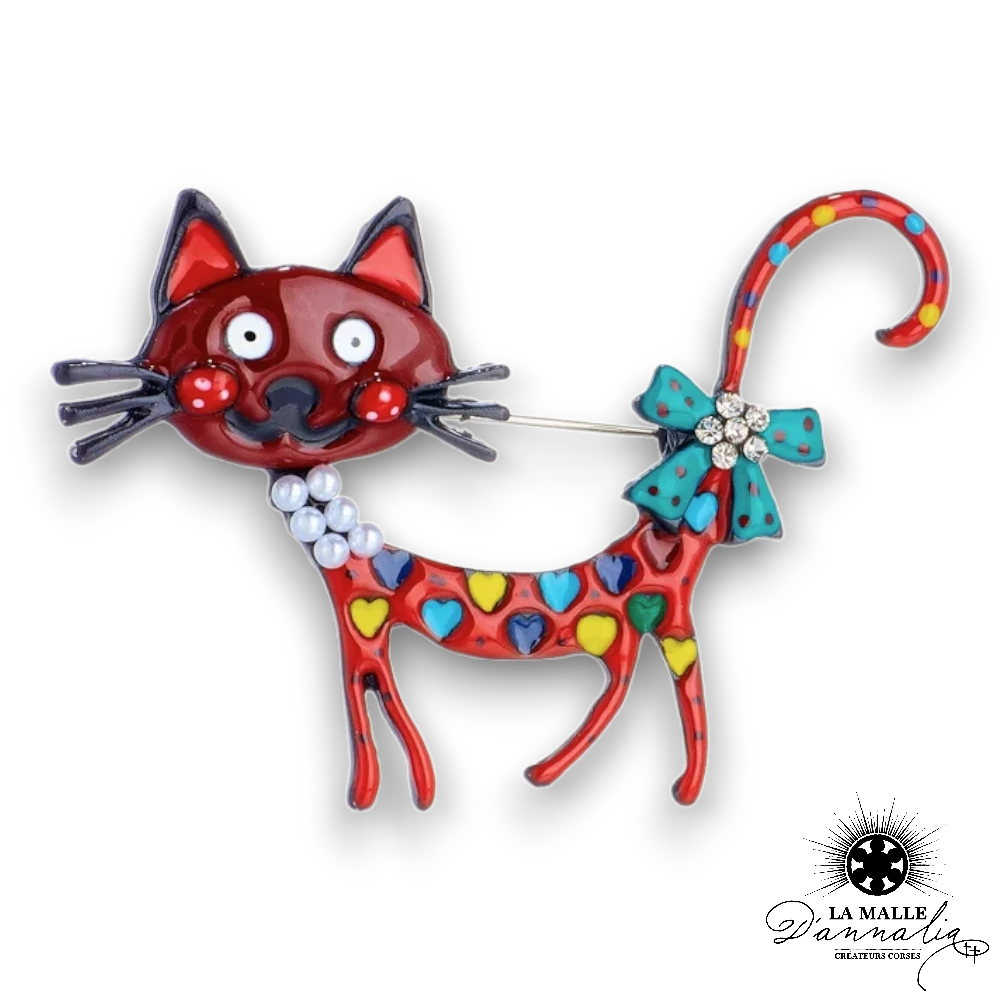 broche bijou chat rouge lamalledannalia