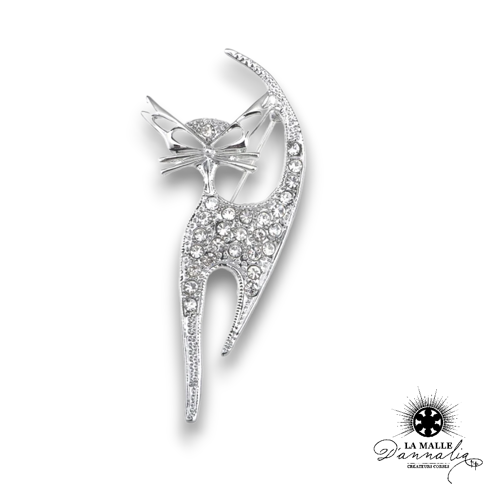broche bijou chat strass dore fin lamalledannalia