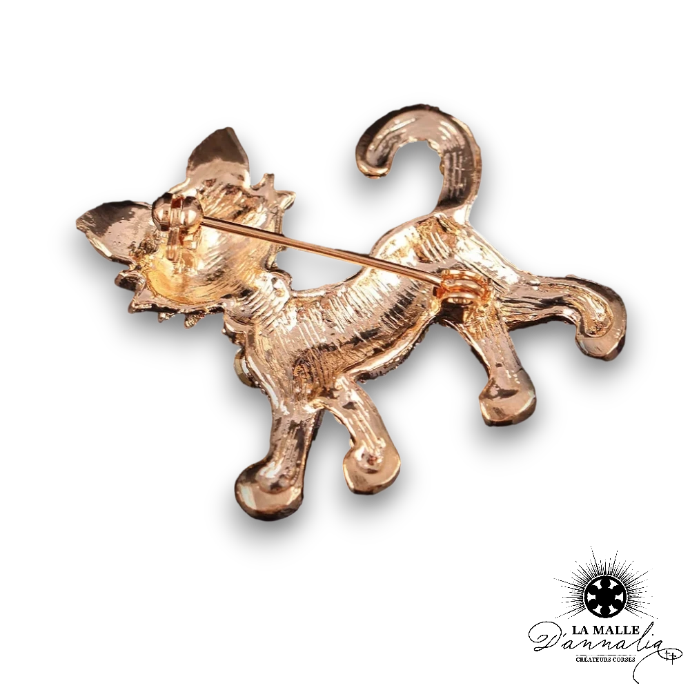 broche bijou chat strass dore lamalledannalia