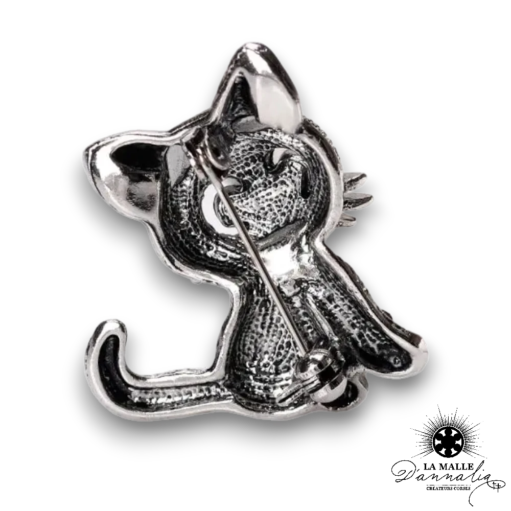 broche bijou chat strass gris lamalledannalia