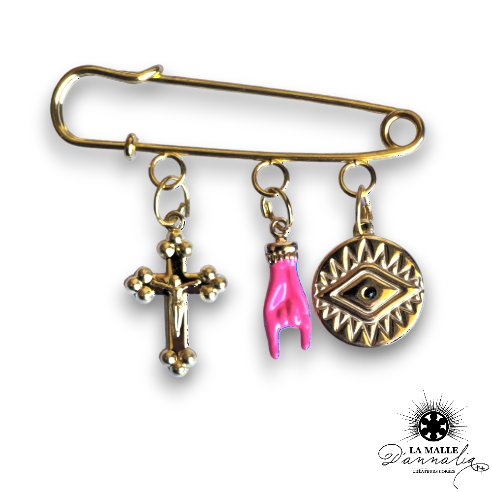 broche bijou croix rose lamalledannalia