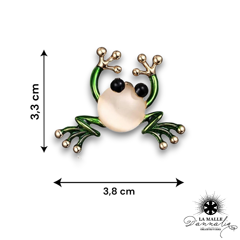 broche bijoux grenouille verte dore strass lamalledannalia