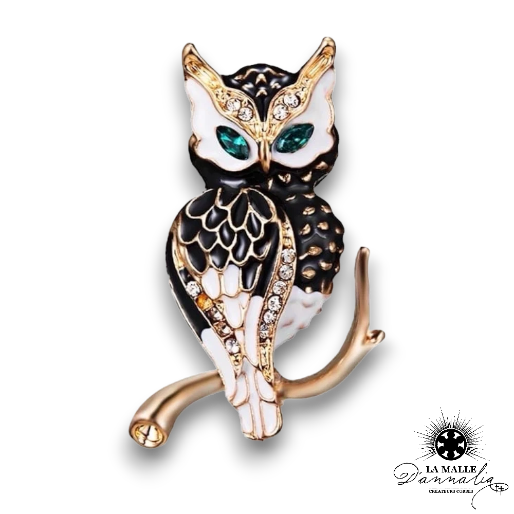 broche bijou hibou chouette noir lamalledannalia