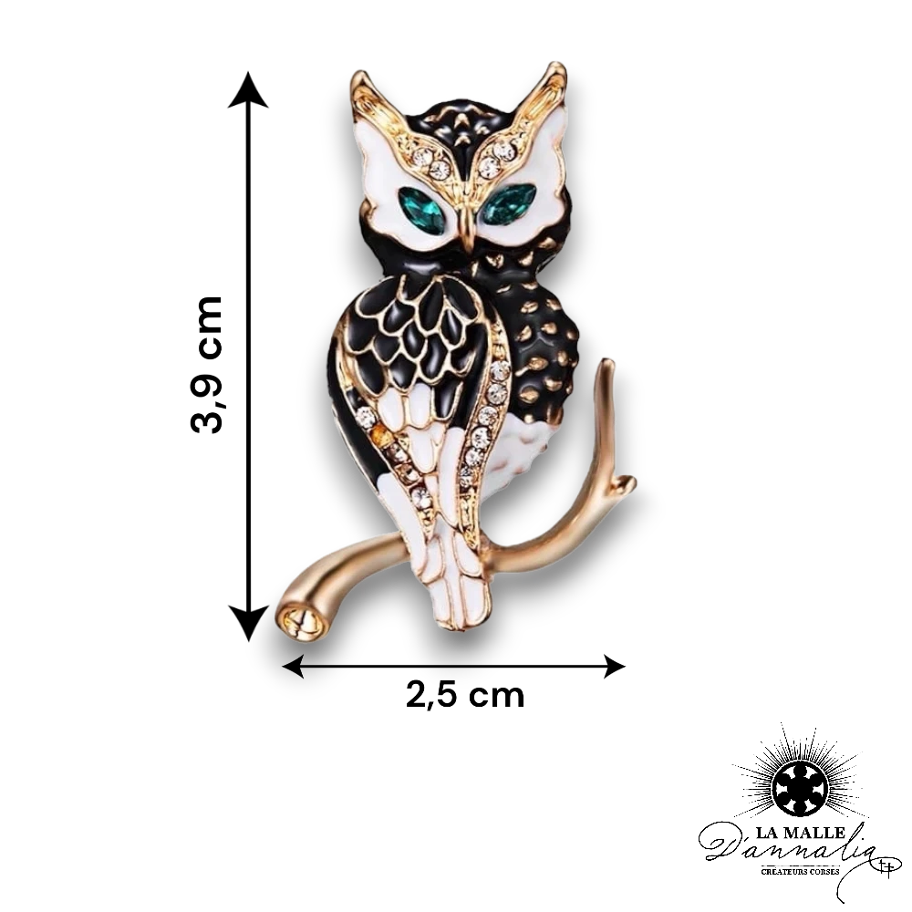 Broche chouette hibou noir et blanc