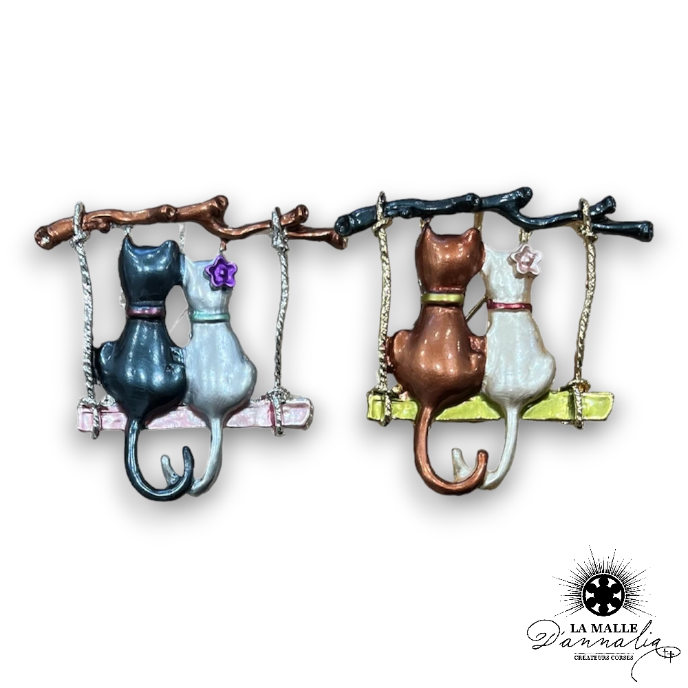 broche bijoux chat rose vert lamalledannalia