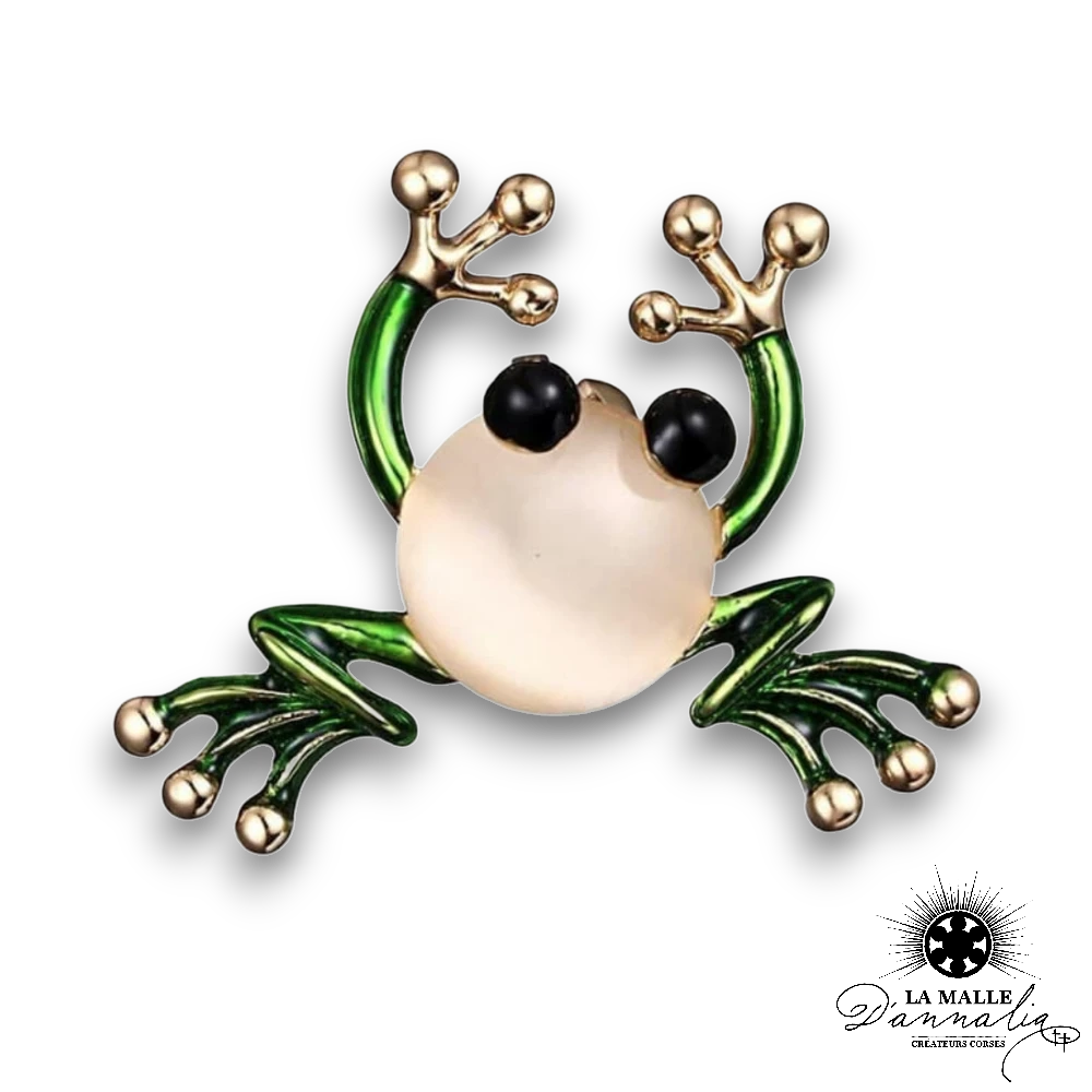broche bijoux grenouille verte dore strass lamalledannalia