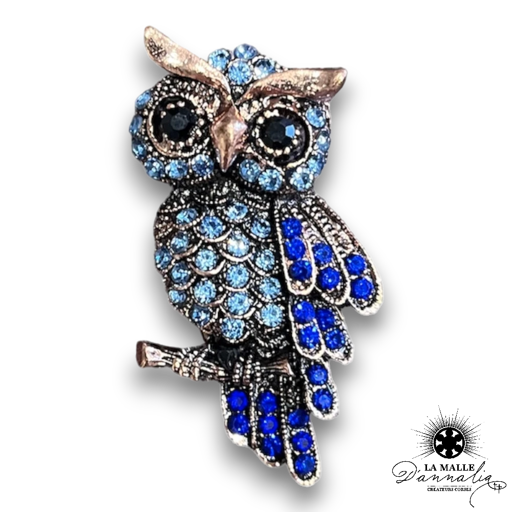 broche bijoux hibou strass lamalledannalia