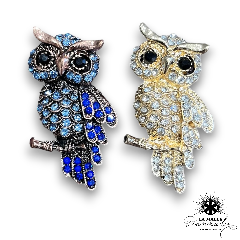 broche bijoux hibou strass lamalledannalia
