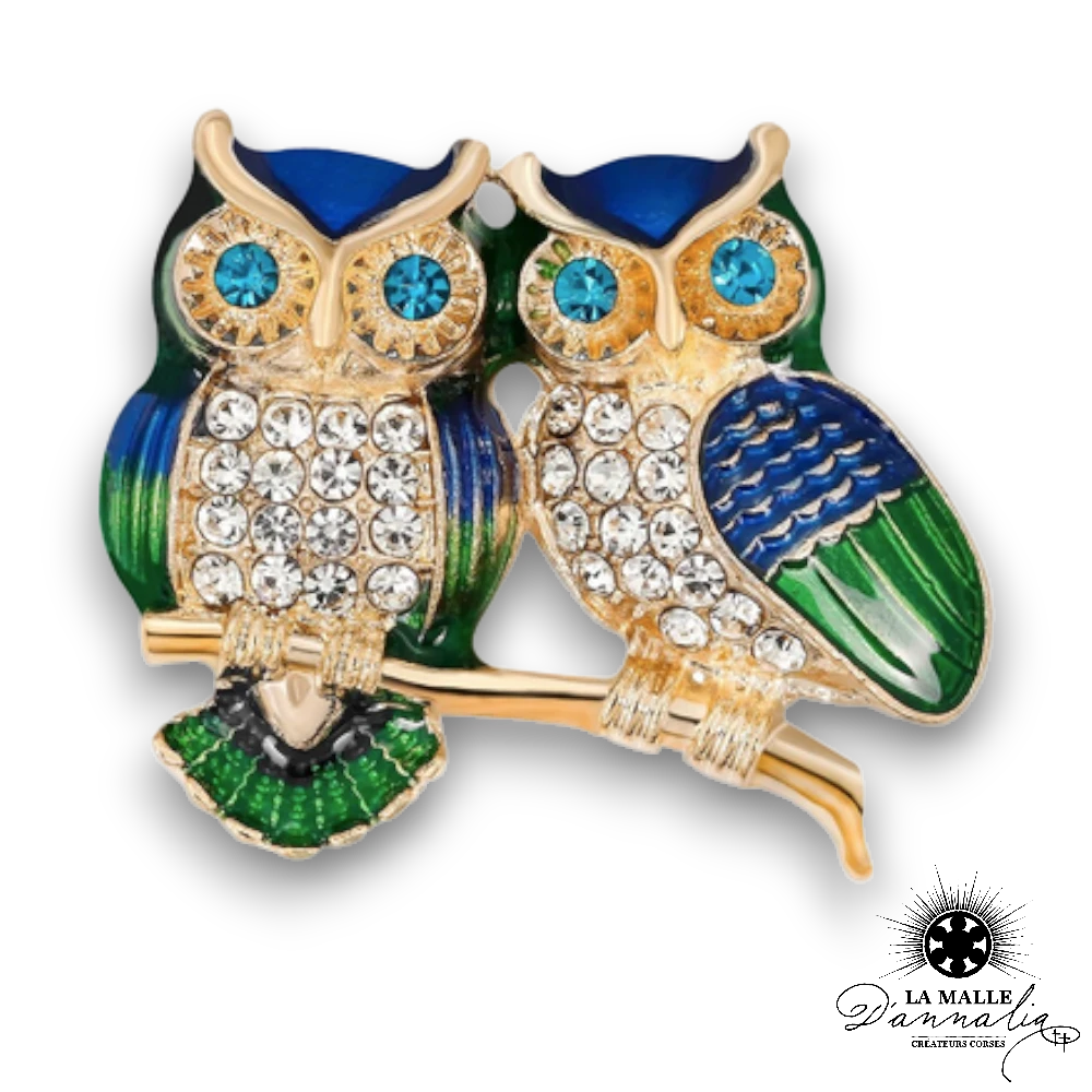 broche bijoux hibou vert lamalledannalia