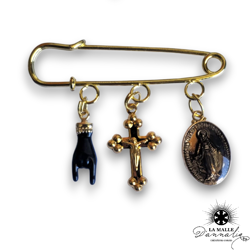 broche femme croix noir lamalledannalia