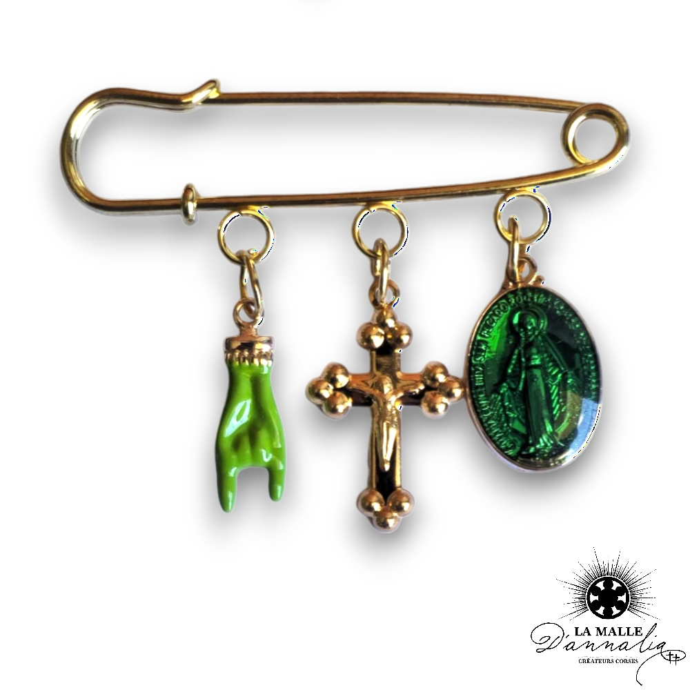 broche femme croix vert lamalledannalia