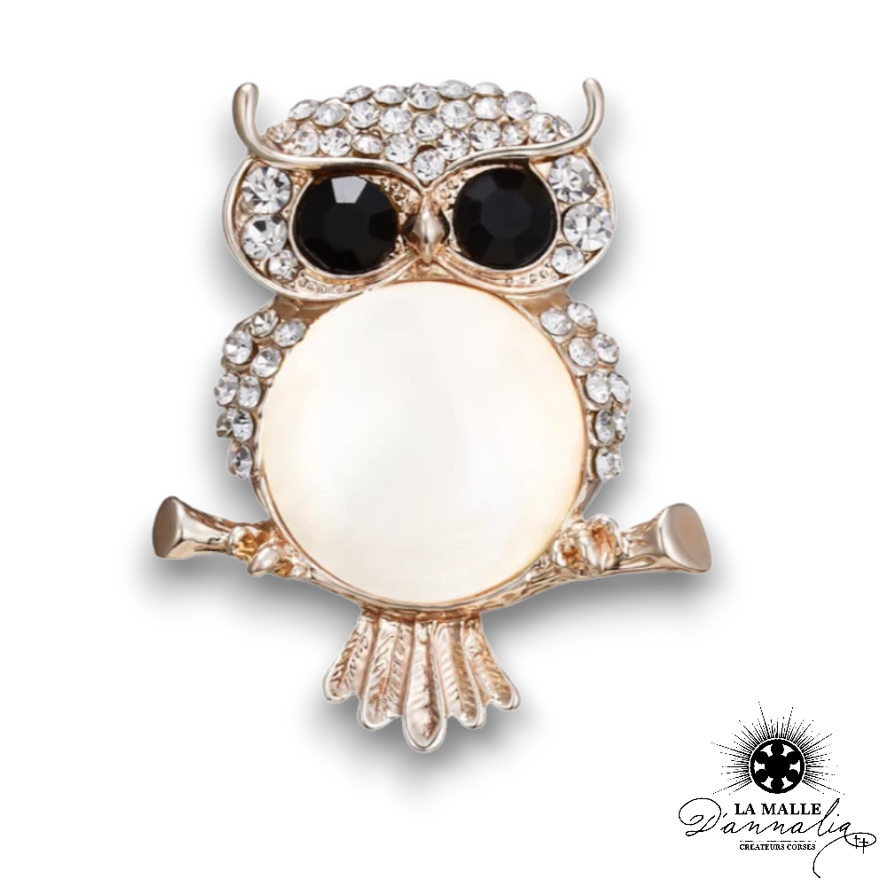 broche bijou hibou strass dore lamalledannalia