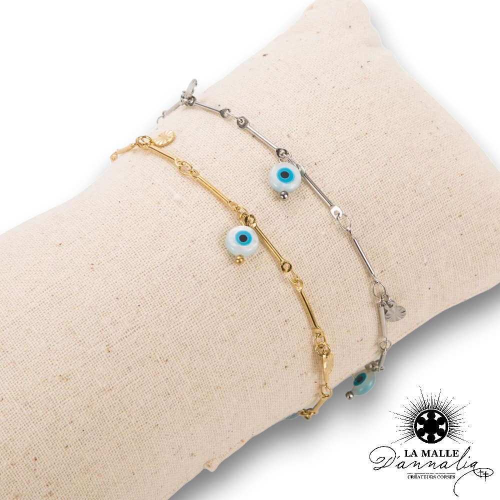 chaine de cheville oeil dore argent lamalledannalia